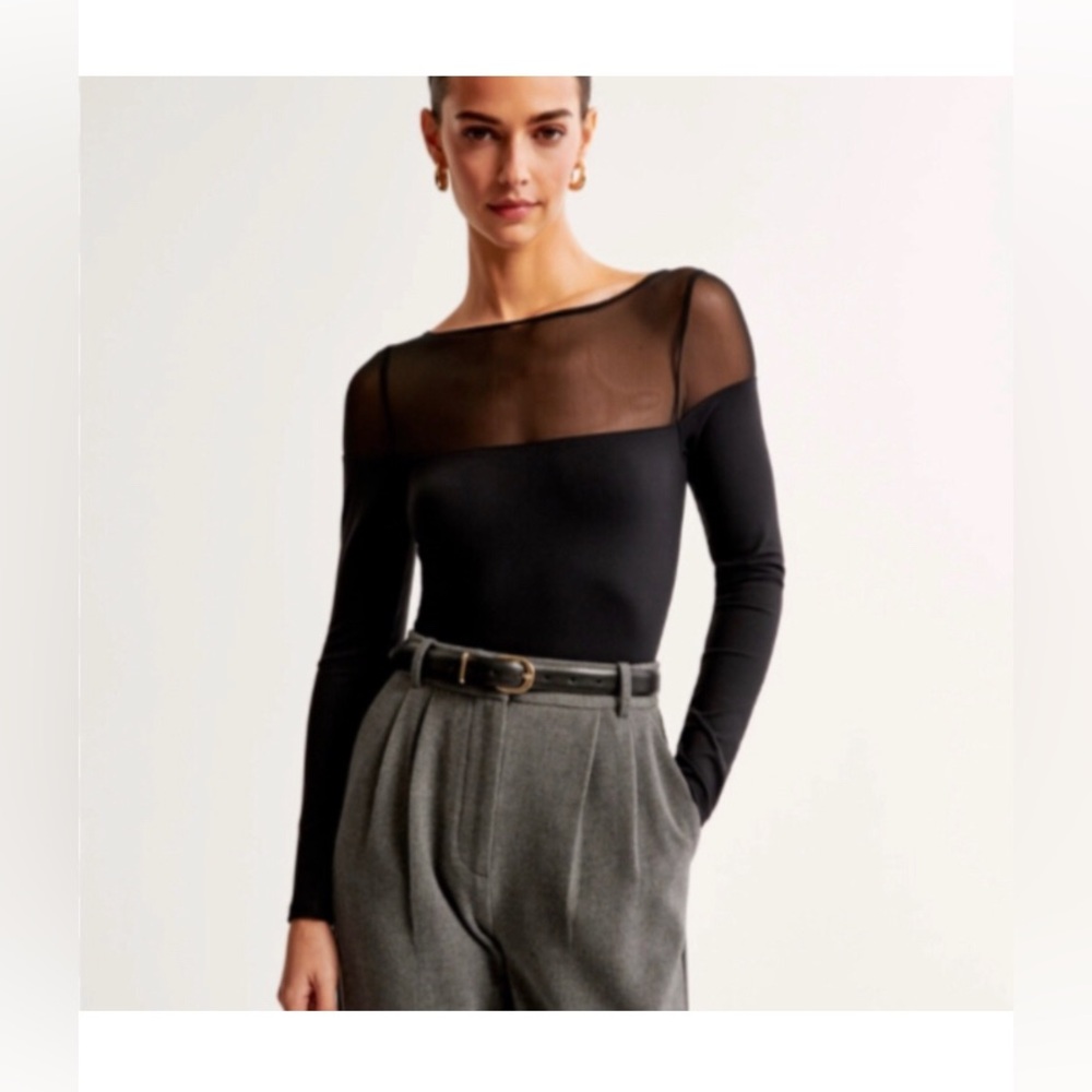 Abercrombie & Fitch Long-Sleeve Mesh Crew Bodysuit in a dark green blue teal XS - Picture 6 of 6
